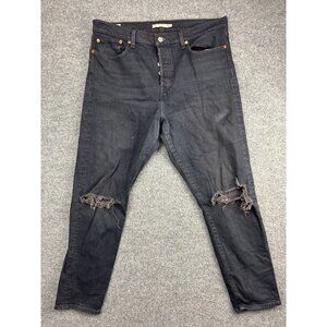 Levis Premium Wedgie Jeans Womens 32 Black Distressed Ripped Button Fly Denim